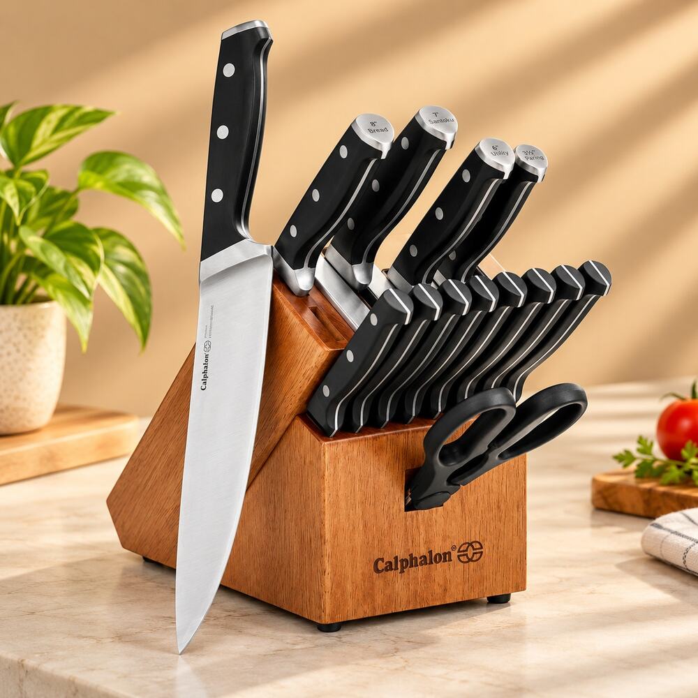 NWT Classic 15-Piece Self-Sharpening Knife Cutlery Set with Storage Block
